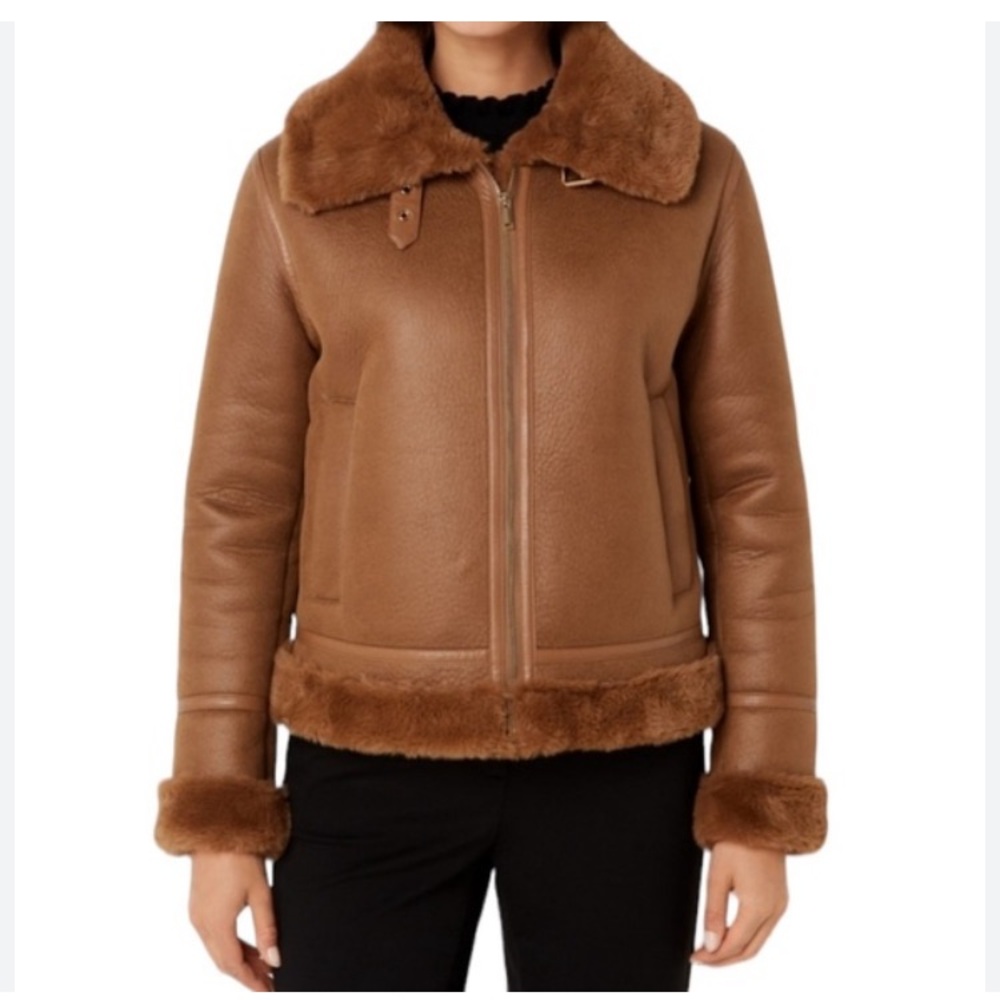 House of Harlow 1960 faux suede fur lined aviator bomber jacket coat XS NWOT